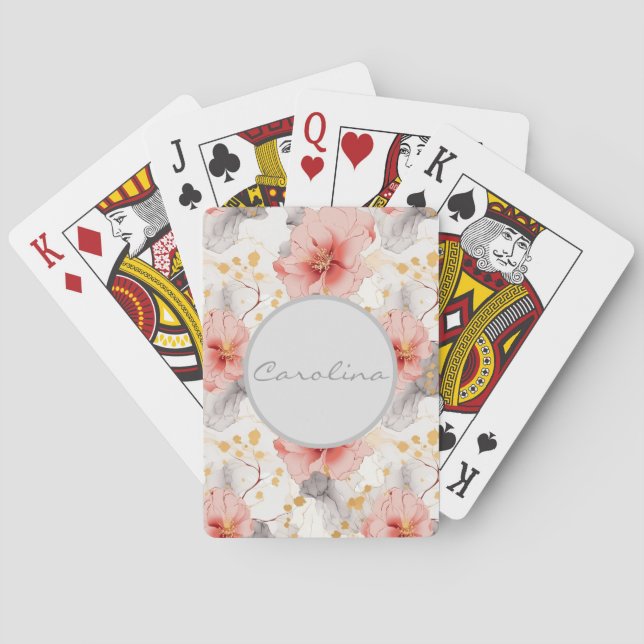 Rosa korallgrå blommig casinokort (Baksidan)