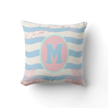 Rosa korallhavs barnkammare kustblå monogram