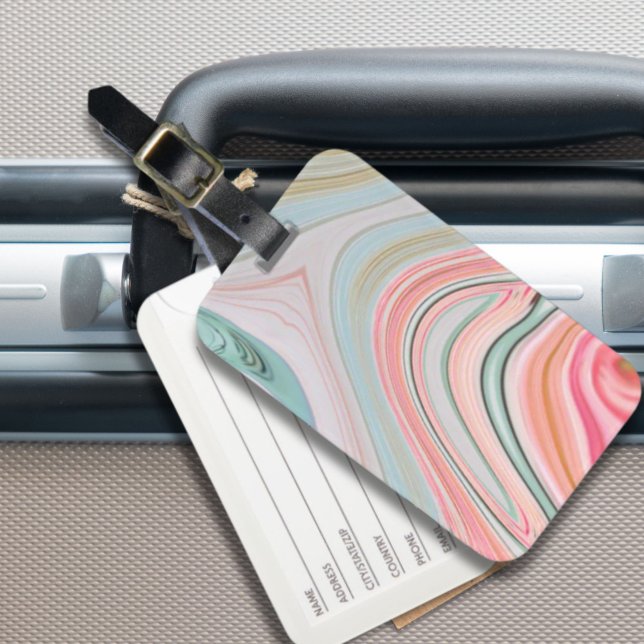  rosa korallmint grönt marmor regnbåge bagagebricka (blush pink coral mint green marble swirls rainbow luggage tag)