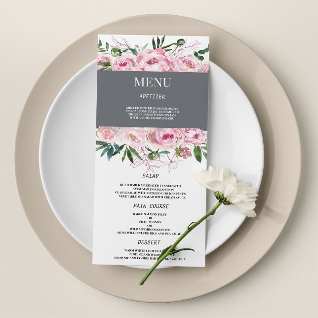  rosa korallpeoni blommigt sommaren Bröllop Menu Program (Blush pink coral peony floral summer Wedding Menu)