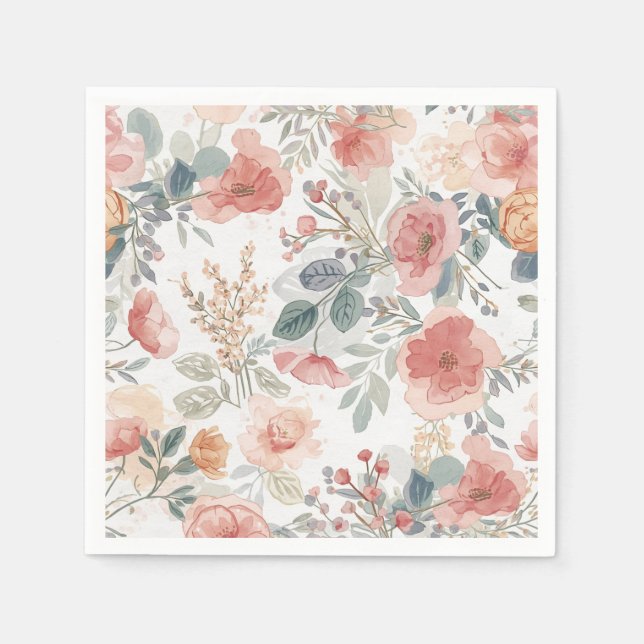 Rosa korallträdgård Blommig akvarellmönster Pappersservett (Framsidan)