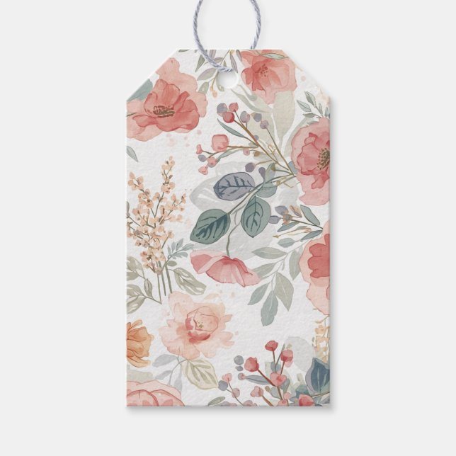 Rosa korallträdgård Blommig akvarellmönster Presentetikett (Framsidan)