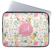 Rosa korallvattenfärg Blommig Mönster Monogram Nam