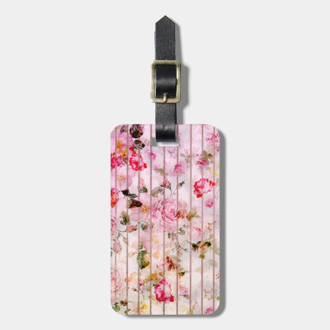  rosa korallvattenfärgad blommigt i modern rand. bagagebricka (Vertikal Framsida)