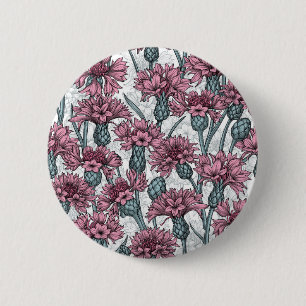 Rosa kornblommor, vild blommor på vitt knapp