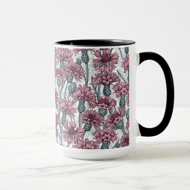 Rosa kornblommor, vild blommor på vitt mugg (Höger)