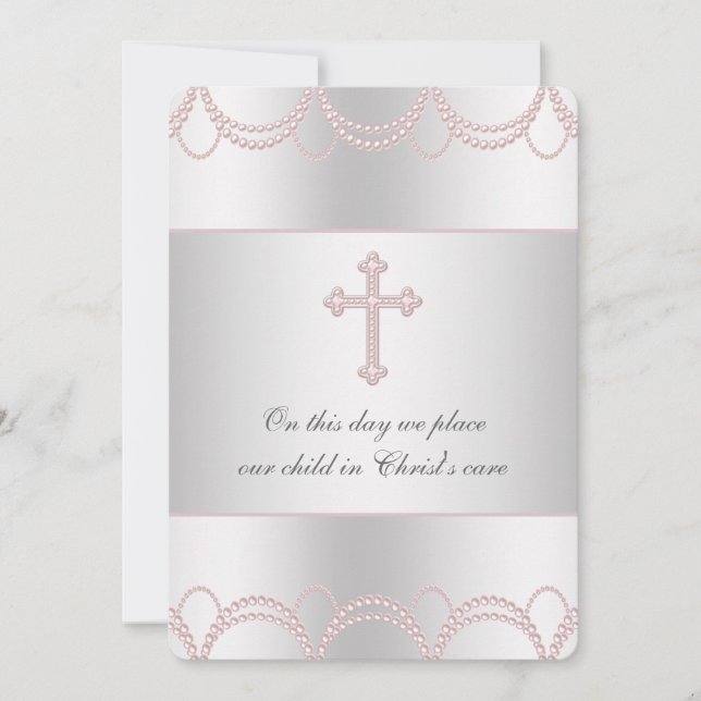 Rosa kors bebis flicka dop dop inbjudningar (Framsida)