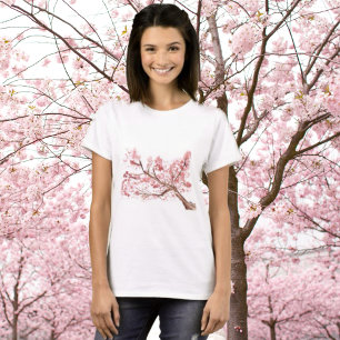 Rosa körsbär, blommar blommor vattenfärgsfärg, ori t shirt