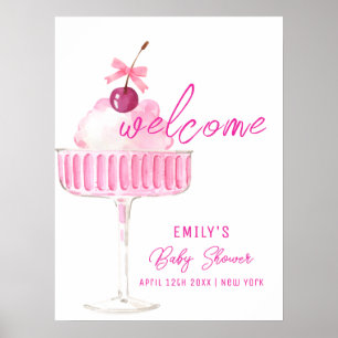 Rosa körsbärs-champagnebrunch Baby Shower Välkomme Poster