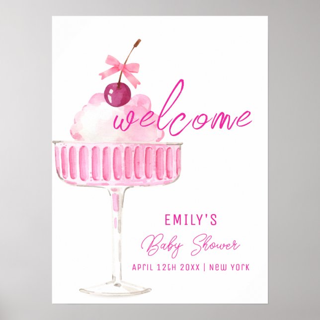 Rosa körsbärs-champagnebrunch Baby Shower Välkomme Poster (Framsidan)