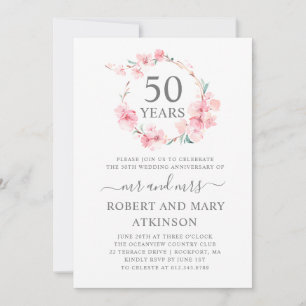 Rosa körsbärsblom 50-års bröllopsjubileum inbjudningar