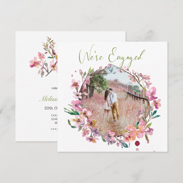 Rosa Körsbärsblom Floral Lägg till Foto Förlovning (Fram/baksida)