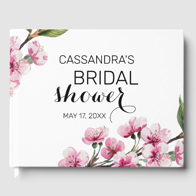 Rosa körsbärsblom Greenery Bröllopsdusch  Gästböcker (Framsida)