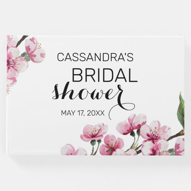 Rosa körsbärsblom Greenery Bröllopsfest  Gästböcker (Framsida)