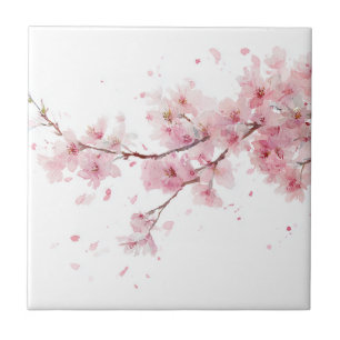 Rosa körsbärsblom Sakura akvarell blommig Kakelplatta