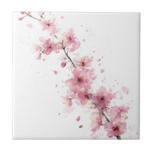 Rosa körsbärsblom Sakura akvarell blommig Kakelplatta