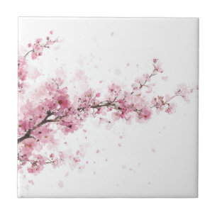 Rosa körsbärsblom Sakura akvarell blommig Kakelplatta
