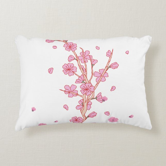 Rosa körsbärsblom Sakura-grengren konst Prydnadskudde (Framsidan)