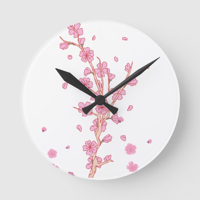 Rosa körsbärsblom Sakura-grengrenkonst Rund Klocka (Framsida)