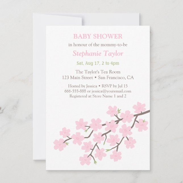 Rosa Körsbärsblom Spring Baby Shower Inbjudningar (Framsida)