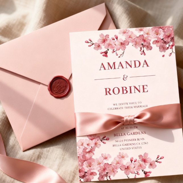 Rosa körsbärsblom Wedding Inbjudningar (Skapare uppladdad)