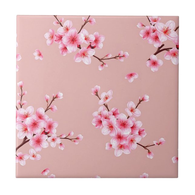 Rosa Körsbärsblomgrenar Mönster Kakelplatta (Framsidan)