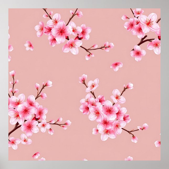 Rosa Körsbärsblomgrenar Mönster Poster (Framsidan)