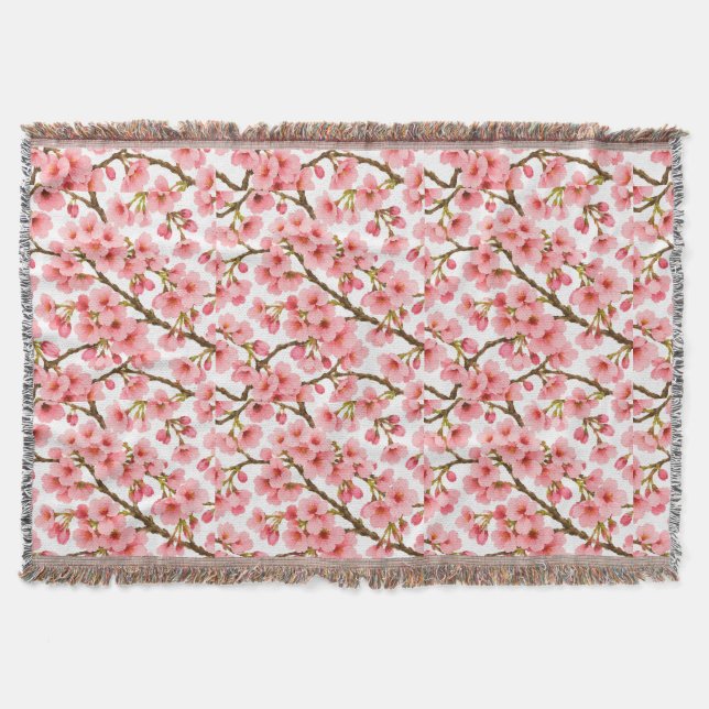 Rosa körsbärsblomgrenmönster filt (Framsidan)