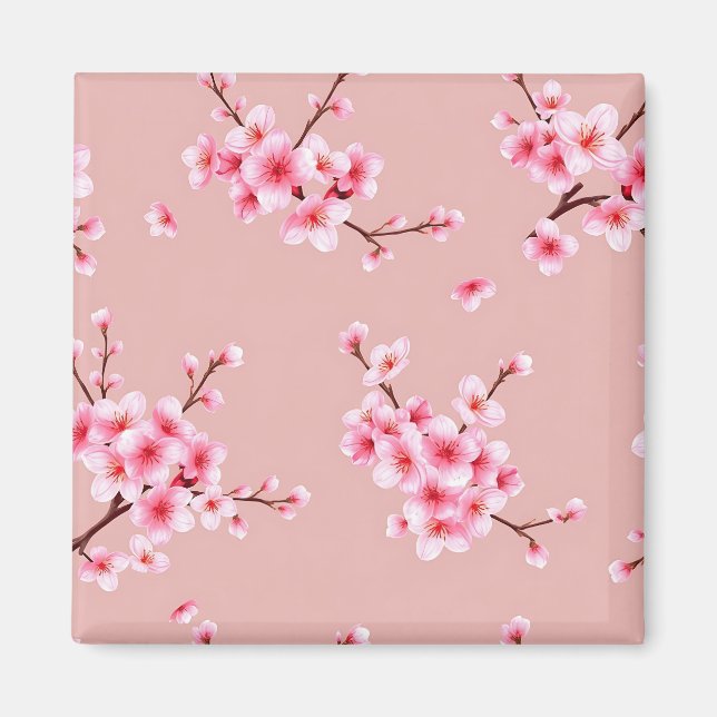 Rosa Körsbärsblomgrenmönster Magnet (Framsidan)
