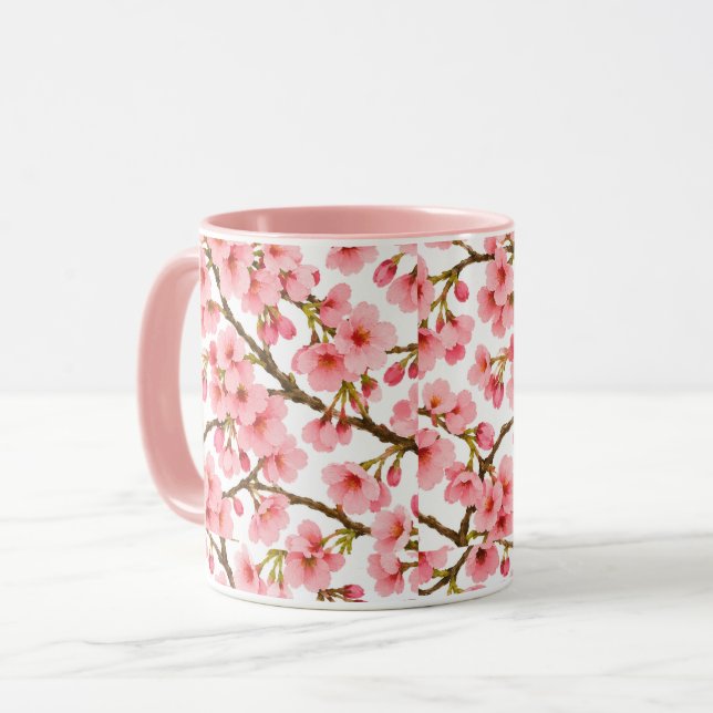 Rosa körsbärsblomgrenmönster mugg (Framsida vänster)