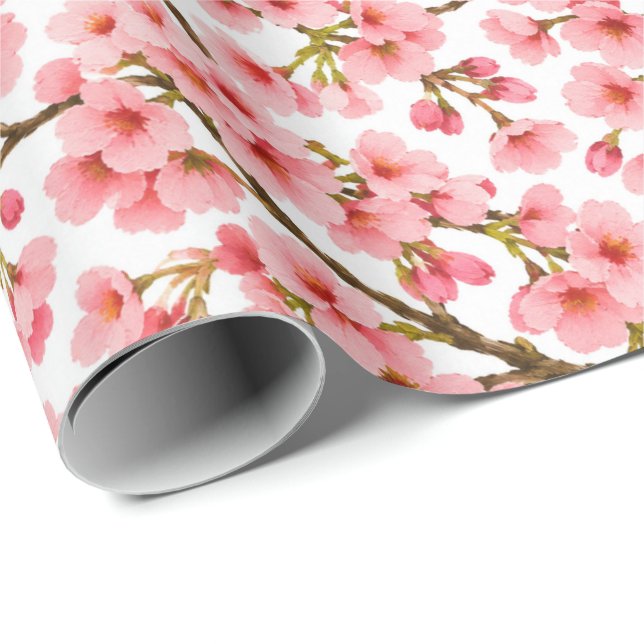 Rosa körsbärsblomgrenmönster presentpapper (Rullad Hörn)