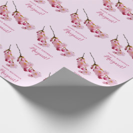 Rosa körsbärsblommande blomgrenar Lycklig födelsed Presentpapper