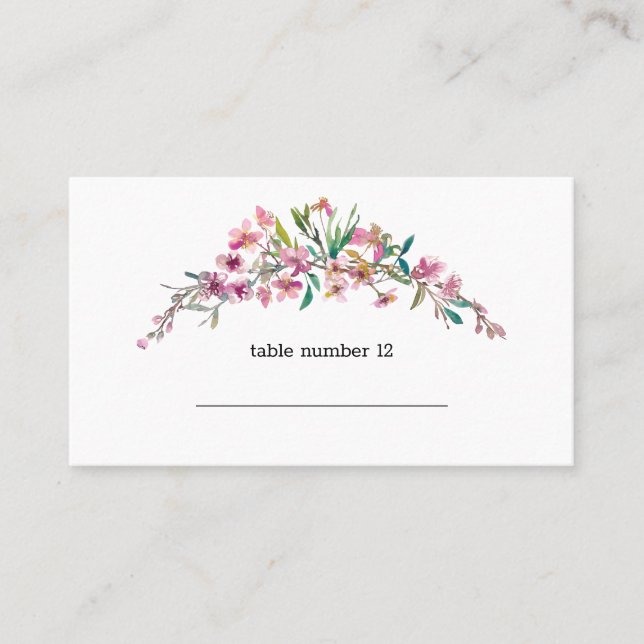 Rosa körsbärsblommande blomsterbröllopskort placeringskort (Framsida)