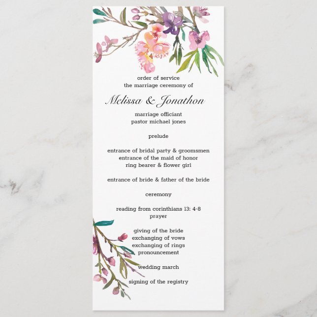 Rosa körsbärsblommande blomsterbröllopsprogram program (Framsida)