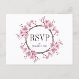Rosa körsbärsblommande blomsterkrans Bröllop RSVP Inbjudan Vykort