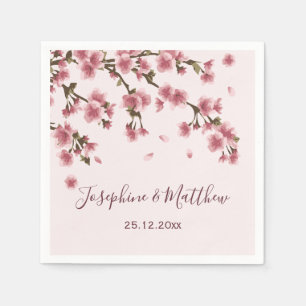 Rosa körsbärsblommande bröllop pappersservett