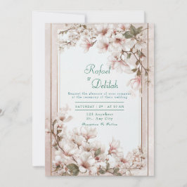 Rosa Körsbärsblommande Guld Ram Bröllop Inbjudningar