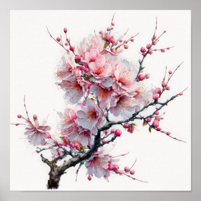 Rosa Körsbärsblommor Blomma Konsttryck Poster (Framsidan)