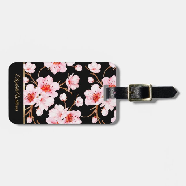 Rosa körsbärsblommor Blommig Svart Anpassningsbar  Bagagebricka (Horisontell Framsida)
