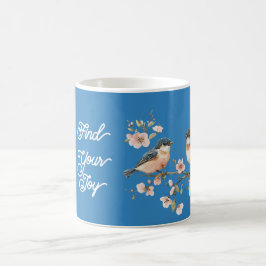 Rosa körsbärsblommor glädje blå fåglar kaffemugg