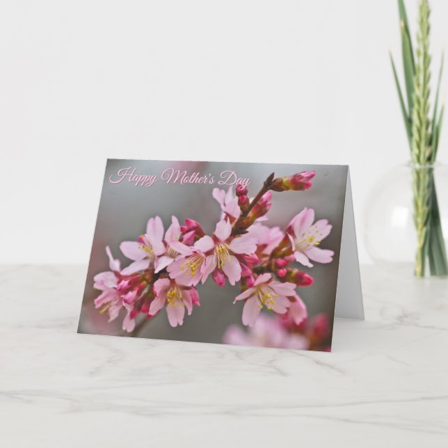 Rosa Körsbärsblommor Mot En Grå Himmel Japanska Kö Kort (Framsida)