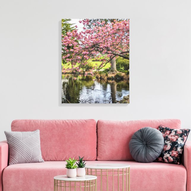 Rosa körsbärsblommor och dammfotografering canvastryck (Insitu (Vardagsrum))