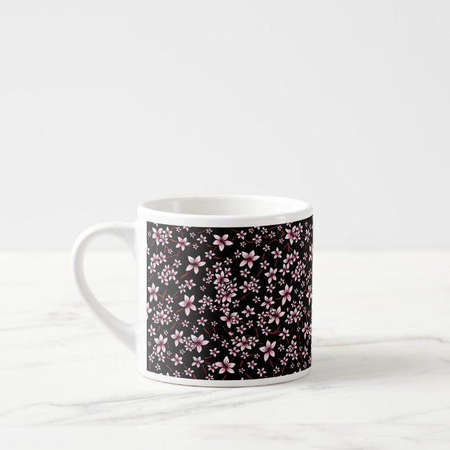 Rosa körsbärsblommor på svart espressomugg (Vänster)