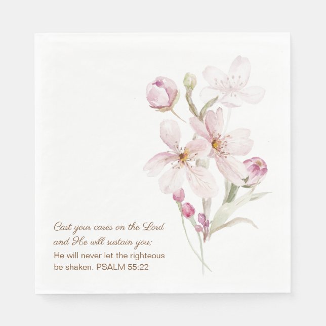 Rosa körsbärsblommor Psalm 55:22 Pappersservett (Framsidan)