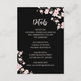 Rosa Körsbärsblommor Svarta Bröllopsdetaljer Tilläggskort