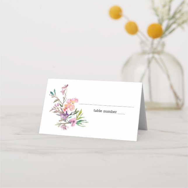 Rosa körsbärsblomning blomsterbröllop plats kort (Framsida)