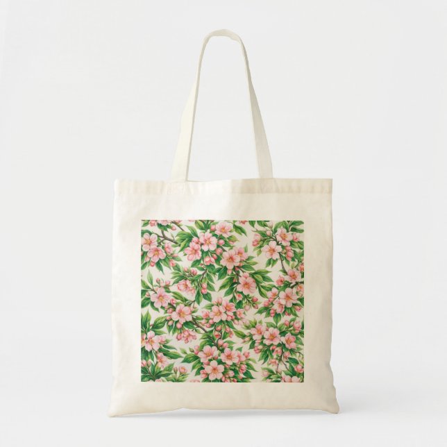 Rosa körsbärsblomning Botanisk Blommig Mönster Tygkasse (Framsidan)