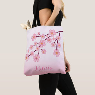Rosa körsbärsblomning Sakura Blommig Gren Med Namn Tygkasse