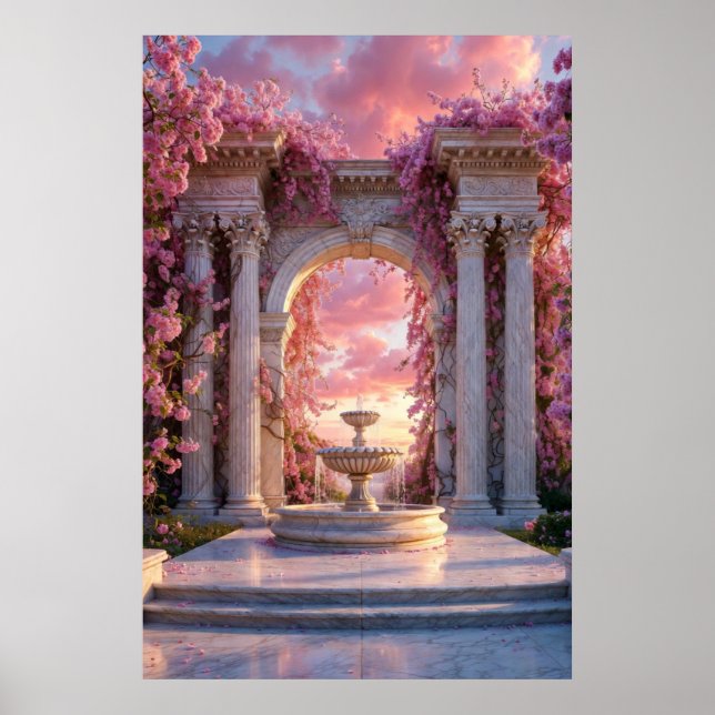 Rosa Körsbärsblomsterfontän Marble Arch Affisch (Framsidan)