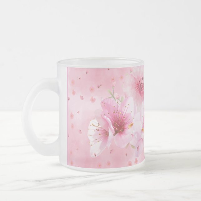 Rosa Körsbärsblomvattenfärg Blommig Mugg (Vänster)
